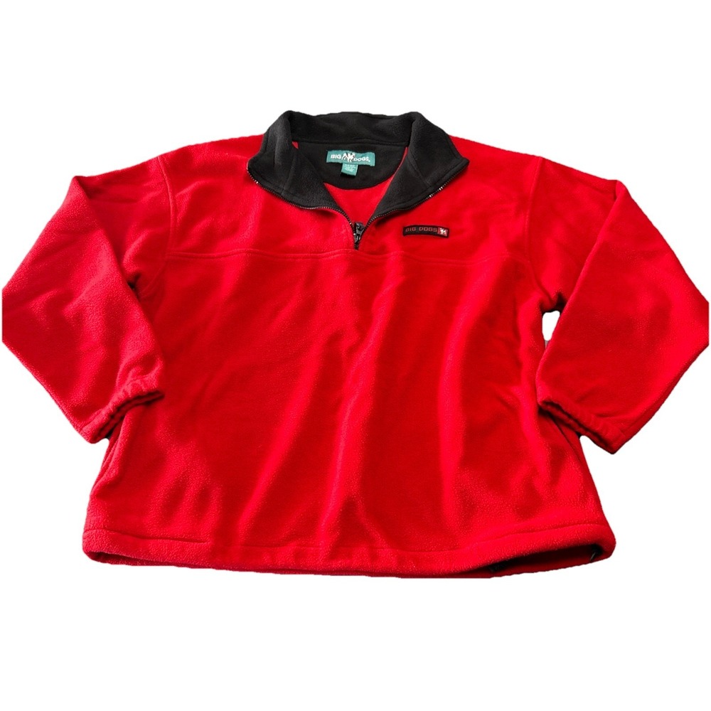 Vtg 90s BIG DOGS Fleece Pullover Men's XL 1/2 Zip Red Black Long Sleeve Shirt